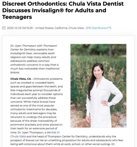 Chula Vista dentist Uyen, Thompson, DDS, MAGD explains how Invisalign<sup>®</sup> orthodontics can help both adults and children straighten their teeth in a more discreet way.